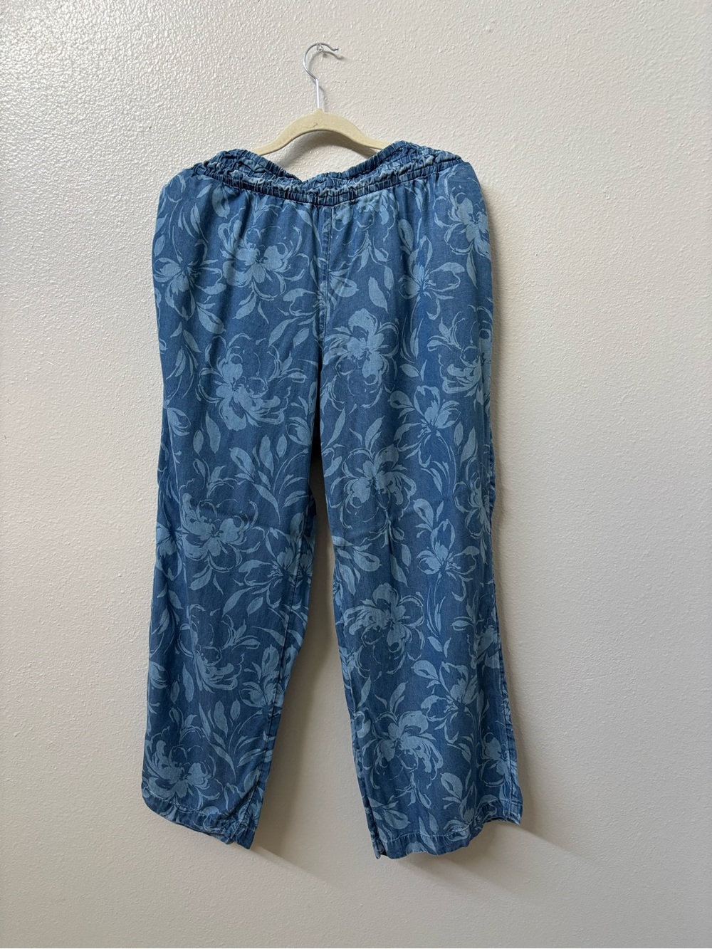 Girls' Blue Floral Elastic-Waist Casual Pants